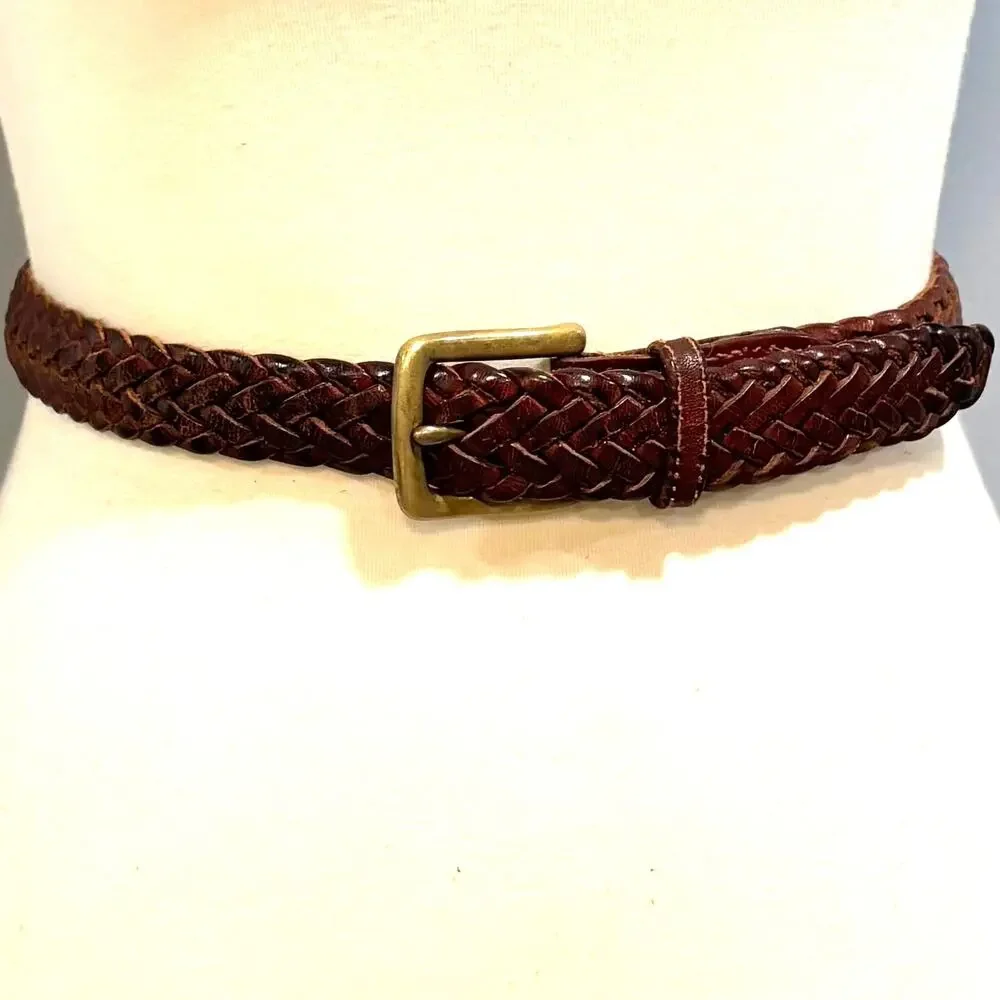 Wilsons Leather VTG Woven Braided Belt Brown Gold Buckle Boho Cottagecore 42